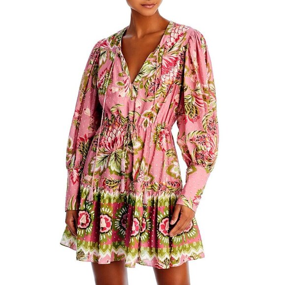 FARM Rio Dresses & Skirts - New Farm Rio Aura 100% Cotton Floral Peasant Mini Dress Pink Small